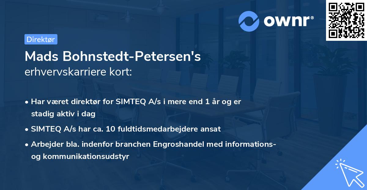 Mads Bohnstedt-Petersen's erhvervskarriere kort