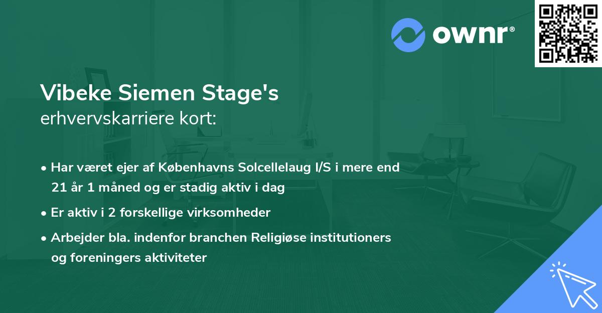 Vibeke Siemen Stage's erhvervskarriere kort