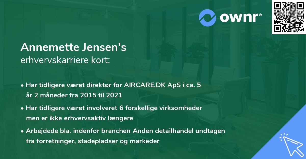 Annemette Jensen's erhvervskarriere kort