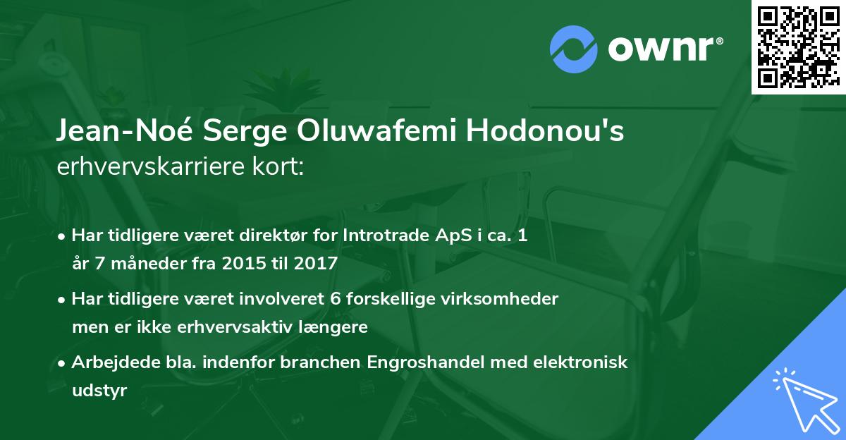 Jean-Noé Serge Oluwafemi Hodonou's erhvervskarriere kort