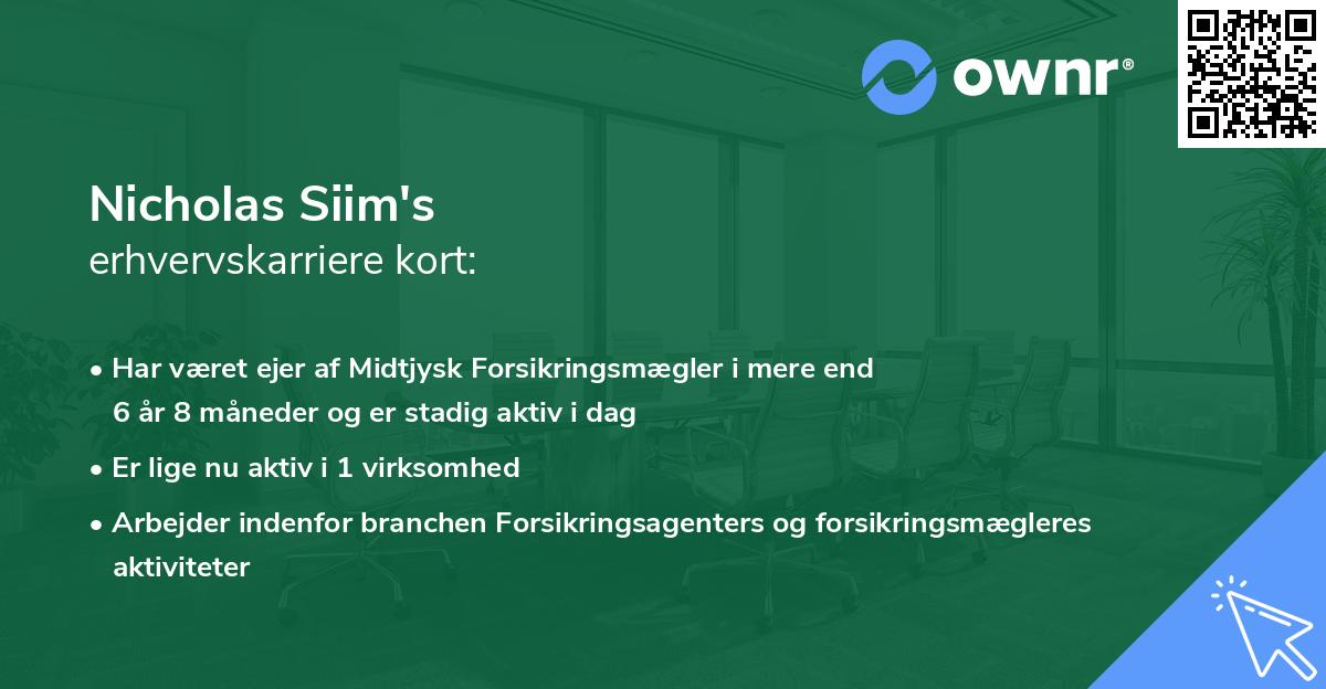 Nicholas Siim's erhvervskarriere kort