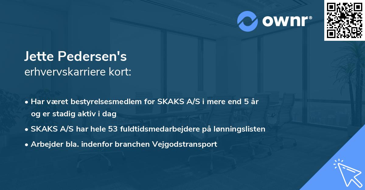 Jette Pedersen's erhvervskarriere kort