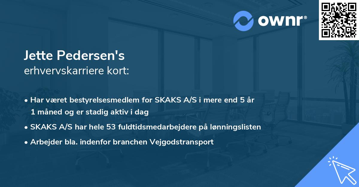 Jette Pedersen's erhvervskarriere kort