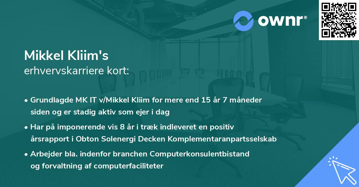 Mikkel Kliim's erhvervskarriere kort