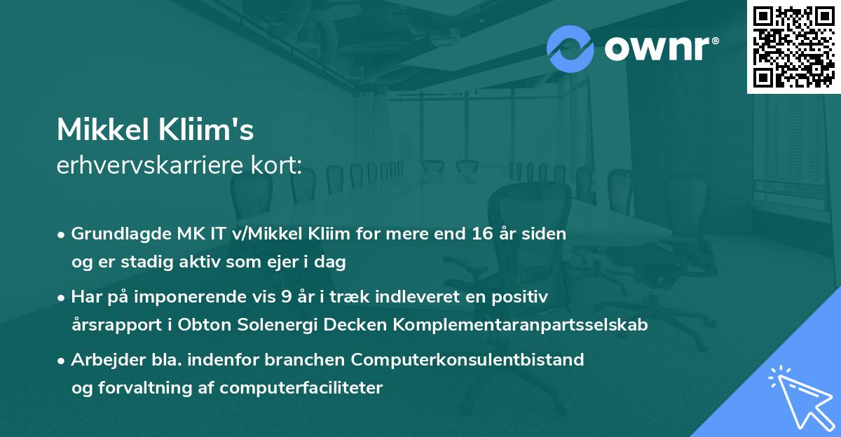 Mikkel Kliim's erhvervskarriere kort