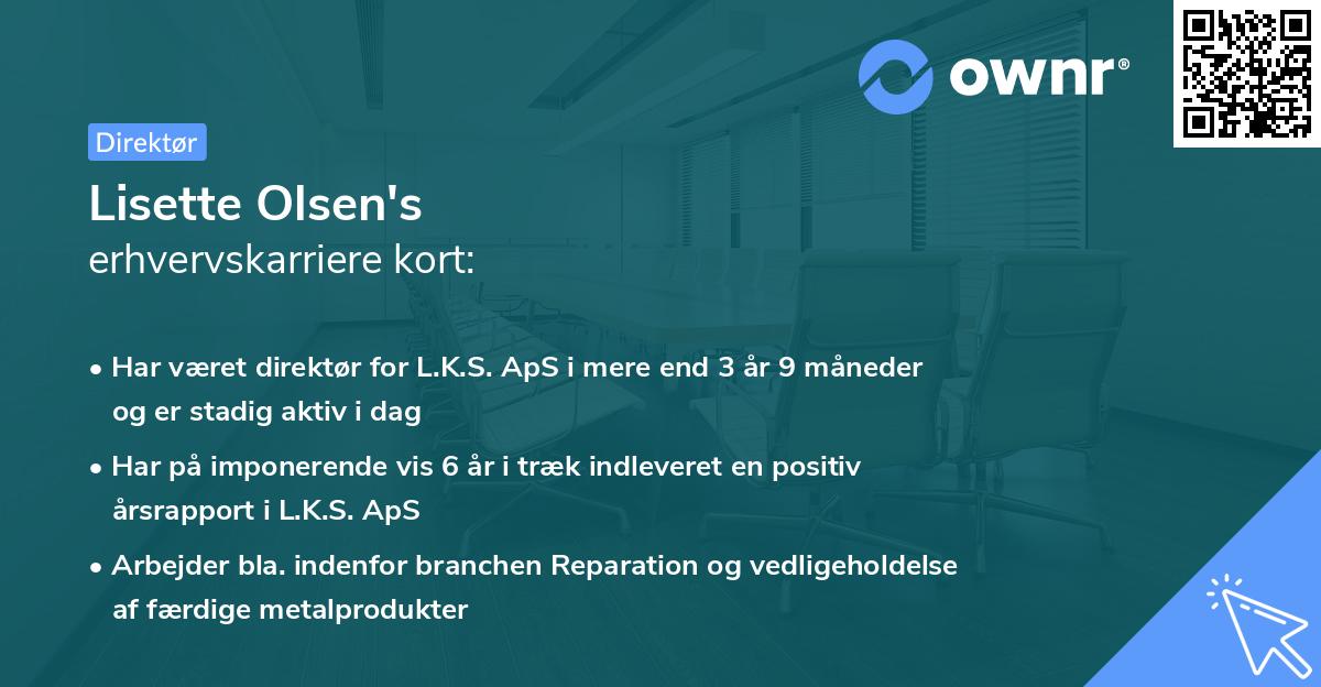 Lisette Olsen's erhvervskarriere kort