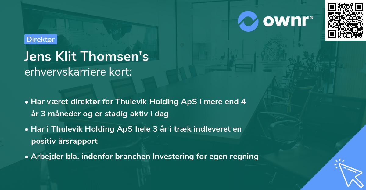 Jens Klit Thomsen's erhvervskarriere kort