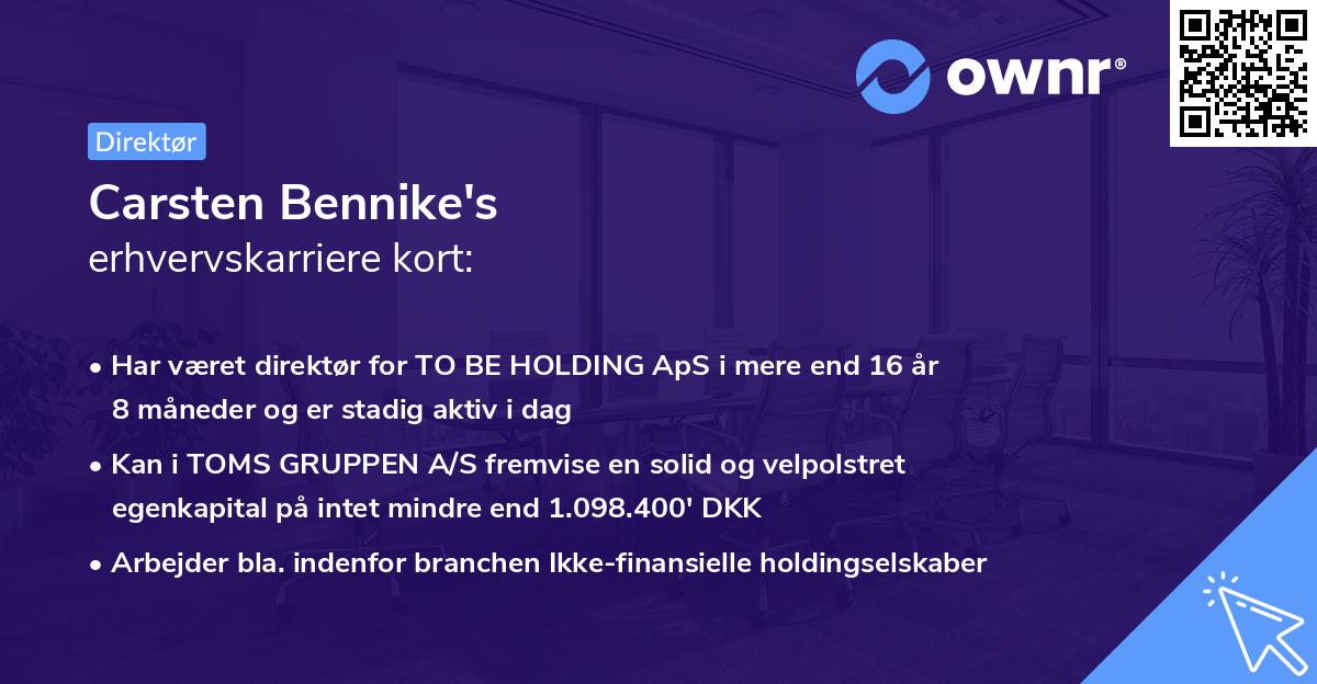 Carsten Bennike's erhvervskarriere kort