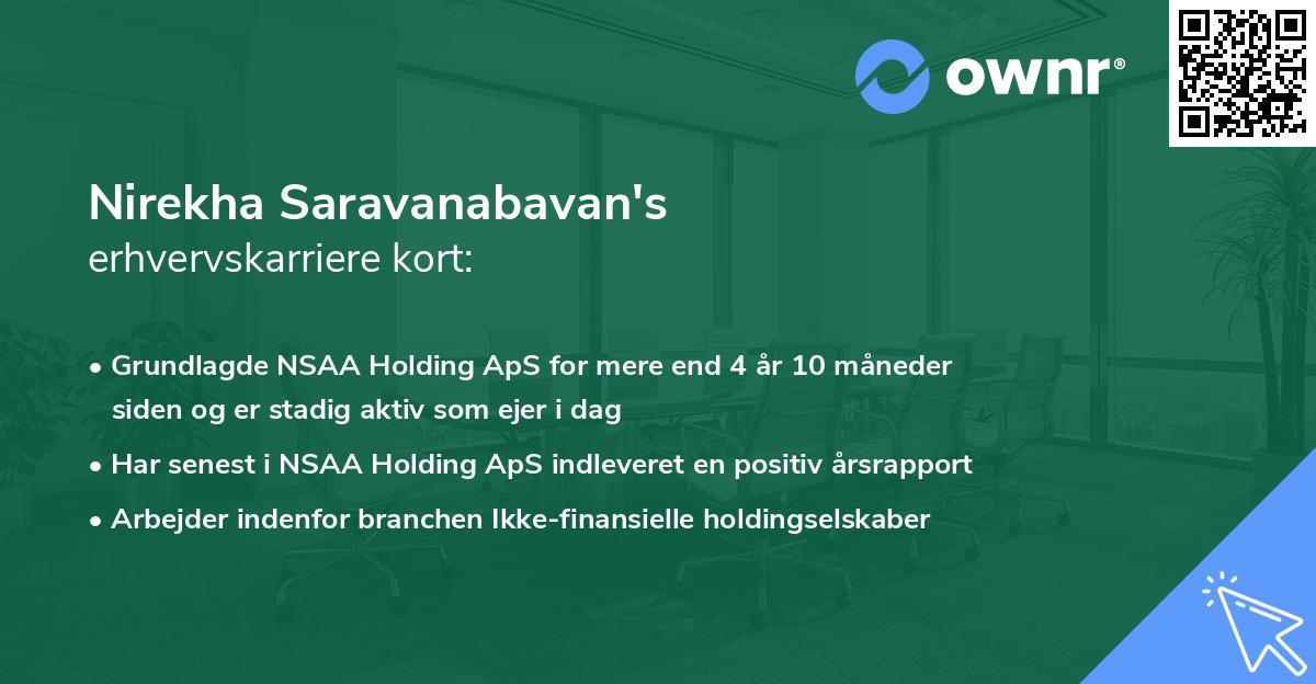 Nirekha Saravanabavan's erhvervskarriere kort