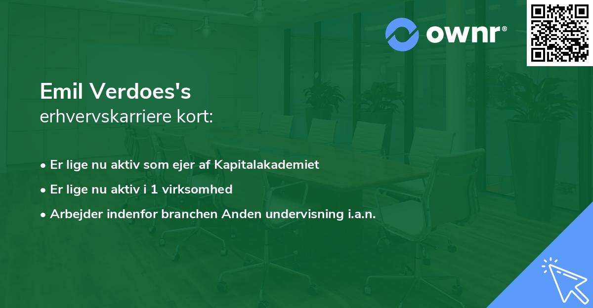 Emil Verdoes's erhvervskarriere kort