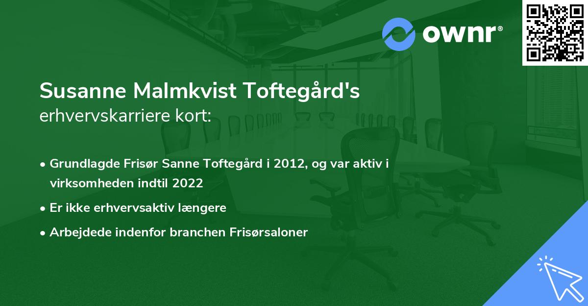 Susanne Malmkvist Toftegård's erhvervskarriere kort