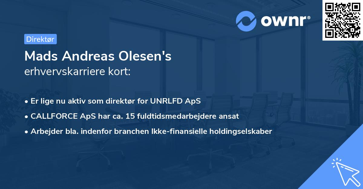 Mads Andreas Olesen's erhvervskarriere kort