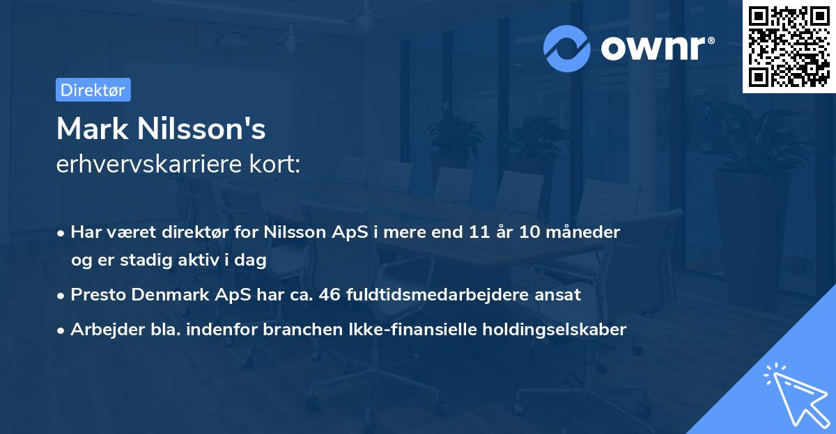 Mark Nilsson's erhvervskarriere kort