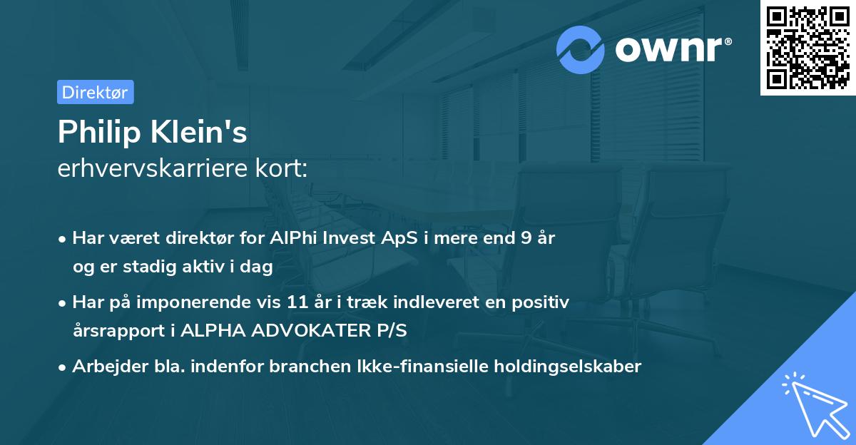 Philip Klein's erhvervskarriere kort