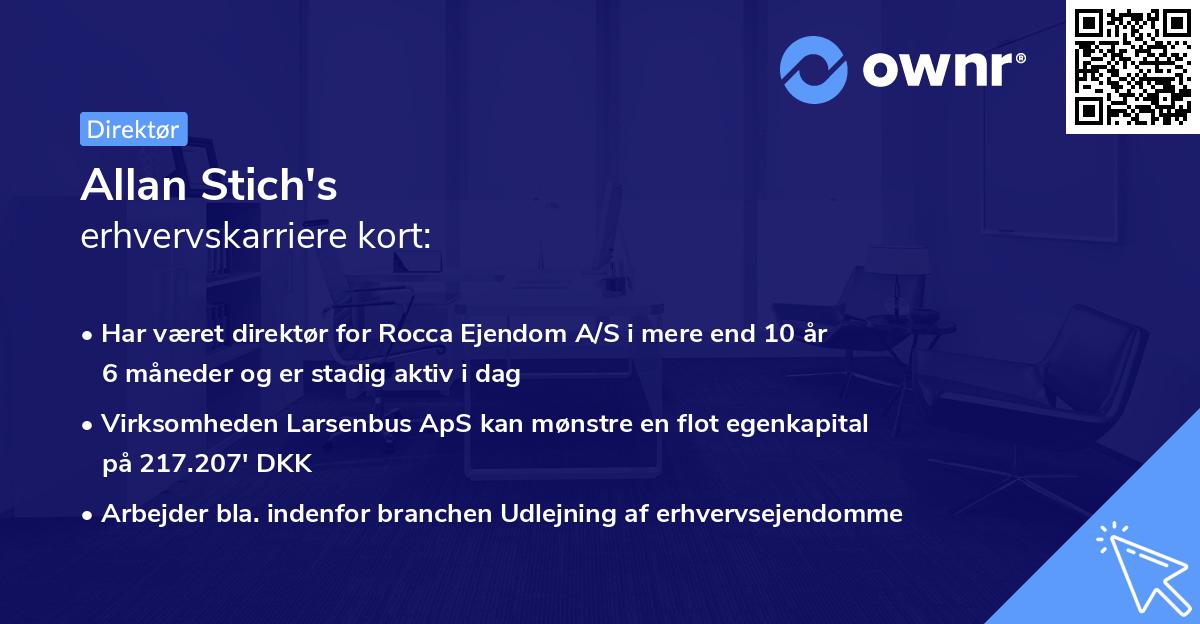 Allan Stich's erhvervskarriere kort