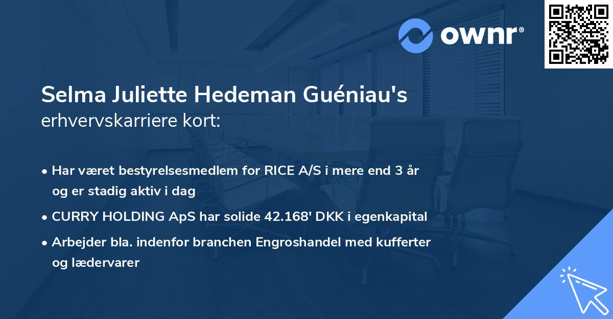 Selma Juliette Hedeman Guéniau's erhvervskarriere kort