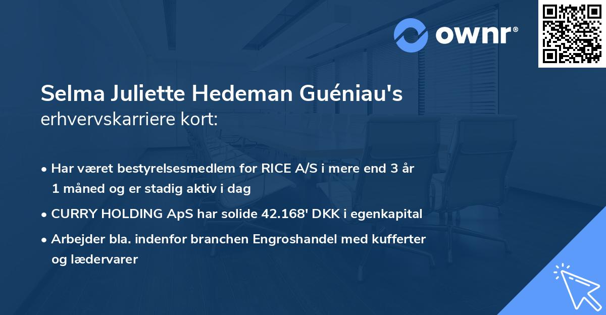 Selma Juliette Hedeman Guéniau's erhvervskarriere kort