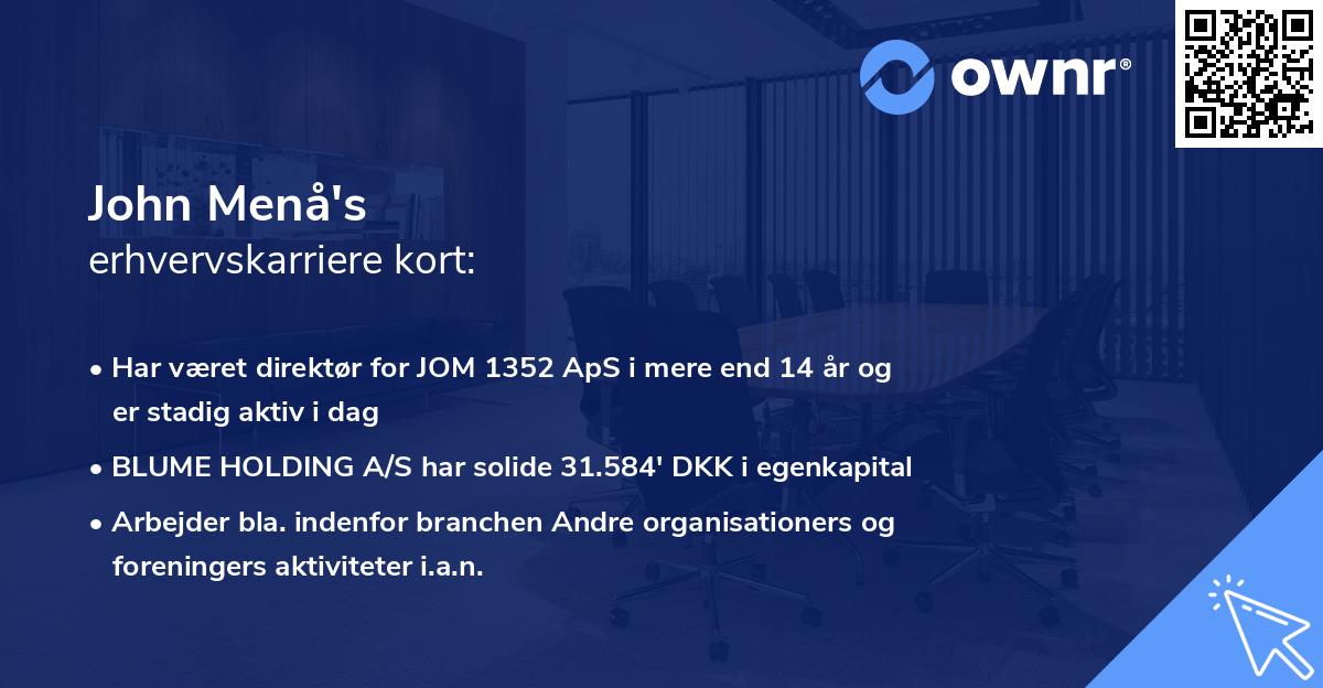 John Menå's erhvervskarriere kort