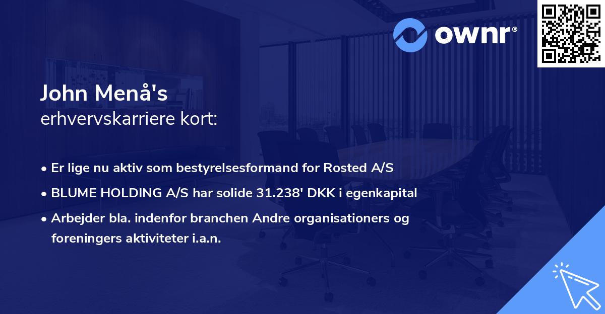 John Menå's erhvervskarriere kort