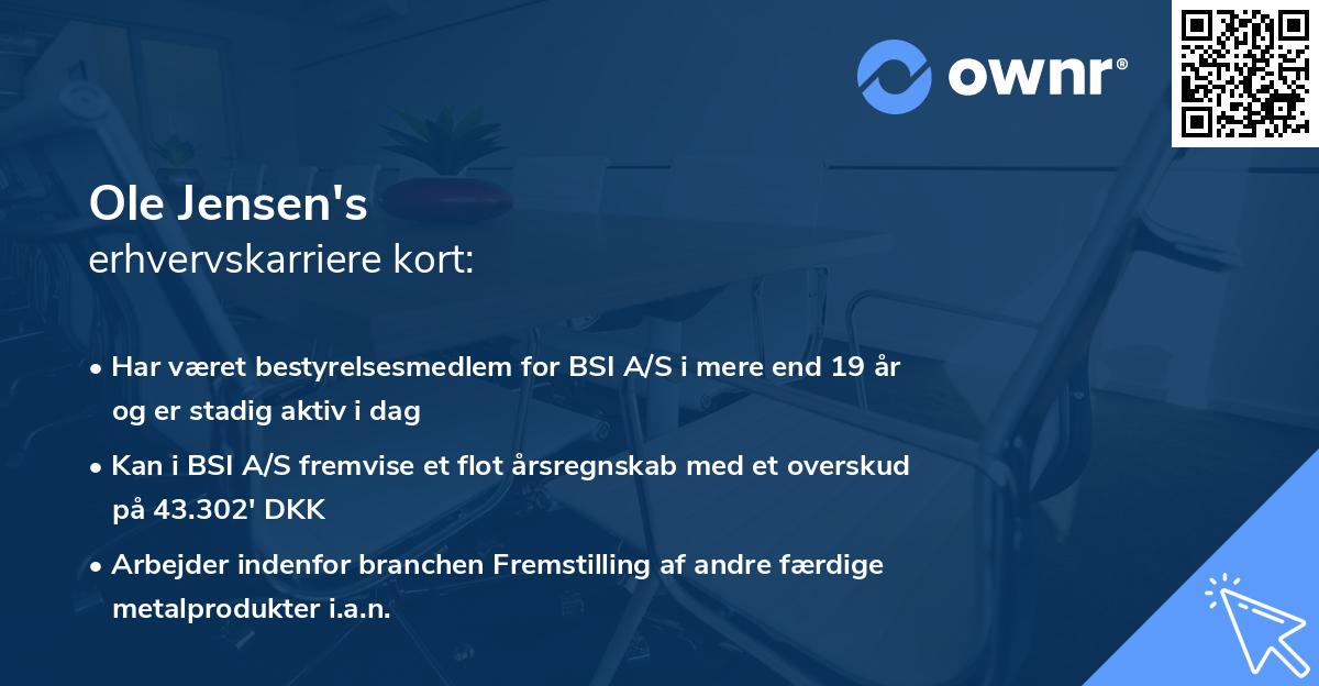 Ole Jensen's erhvervskarriere kort