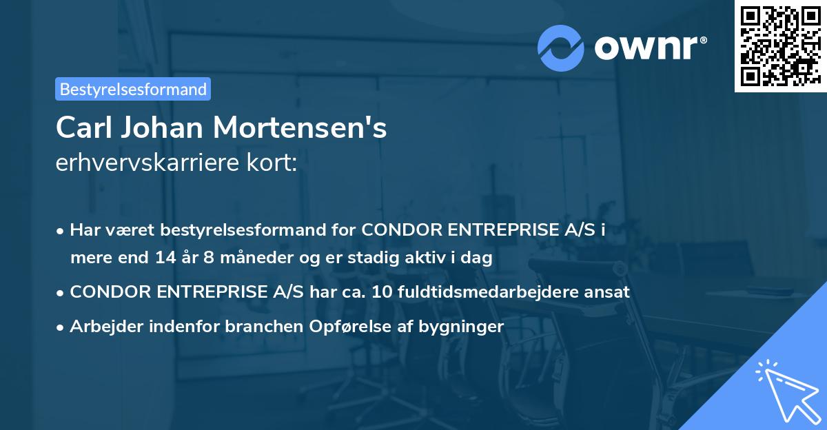 Carl Johan Mortensen's erhvervskarriere kort