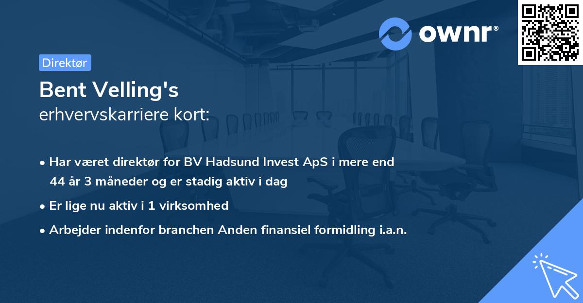 Bent Velling's erhvervskarriere kort