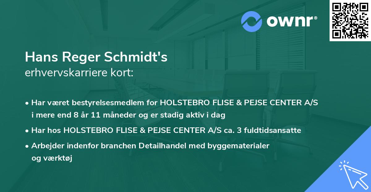 Hans Reger Schmidt's erhvervskarriere kort