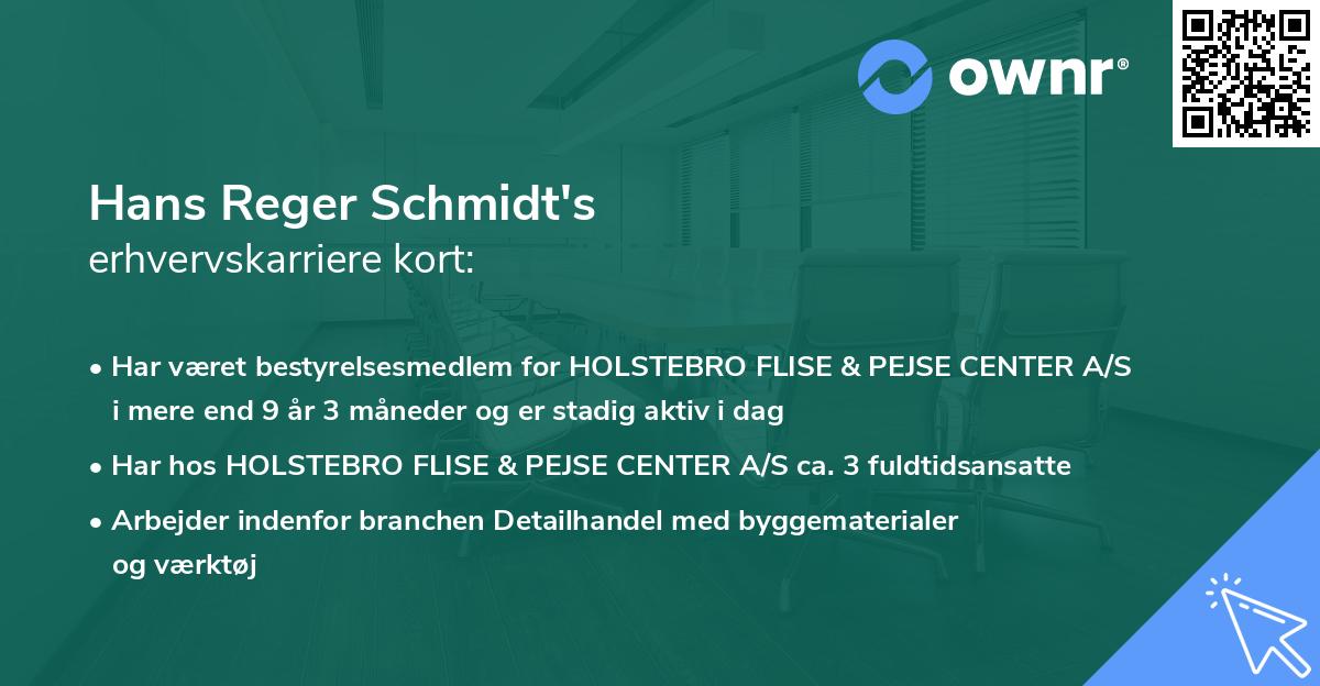 Hans Reger Schmidt's erhvervskarriere kort