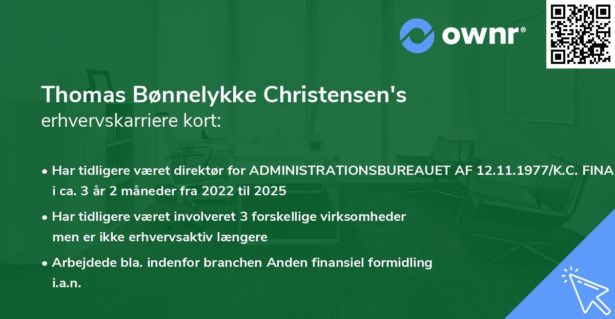 Thomas Bønnelykke Christensen's erhvervskarriere kort