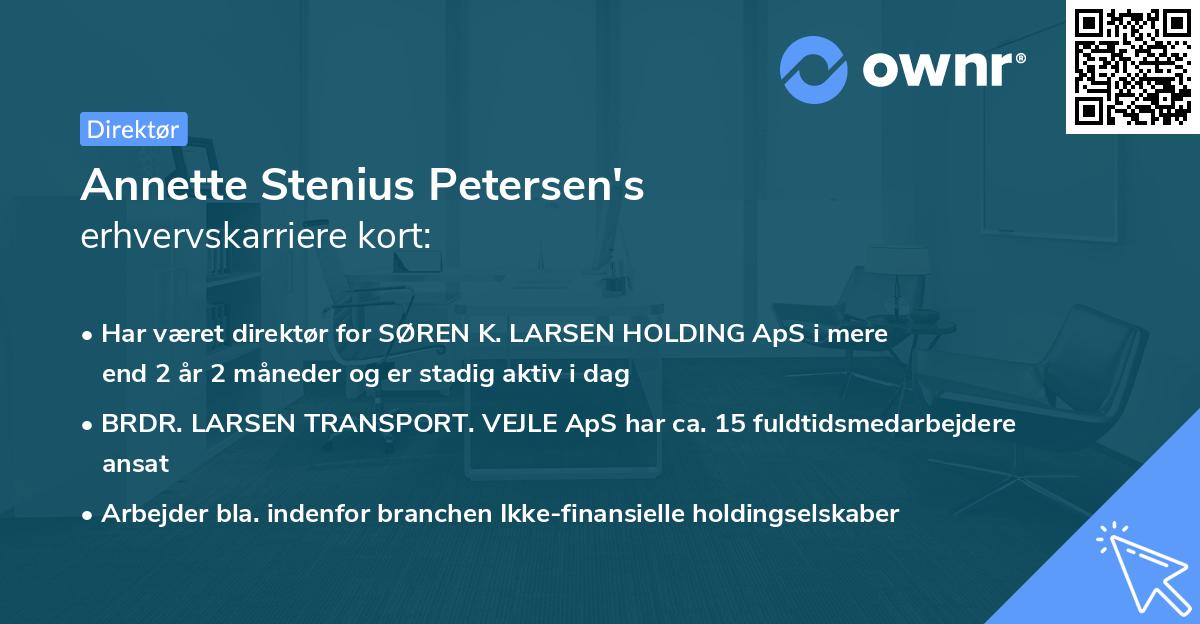 Annette Stenius Petersen's erhvervskarriere kort