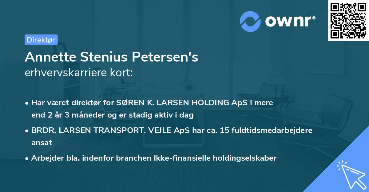 Annette Stenius Petersen's erhvervskarriere kort