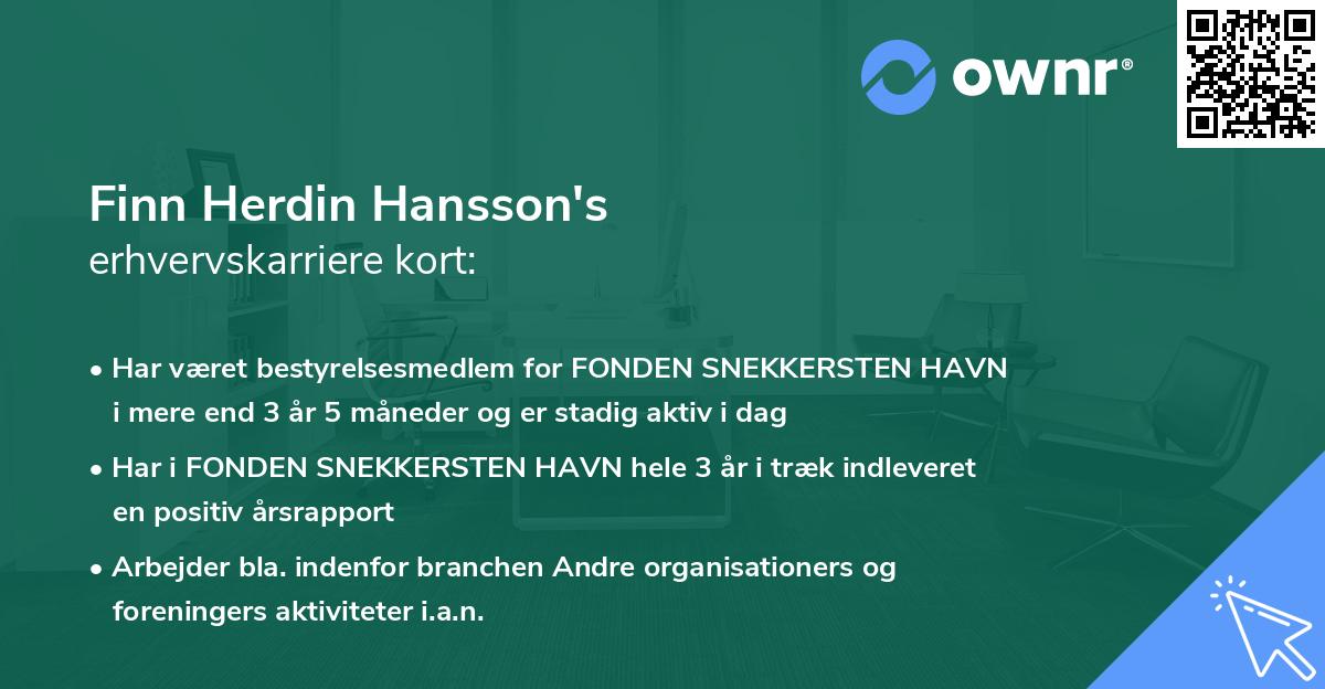 Finn Herdin Hansson's erhvervskarriere kort