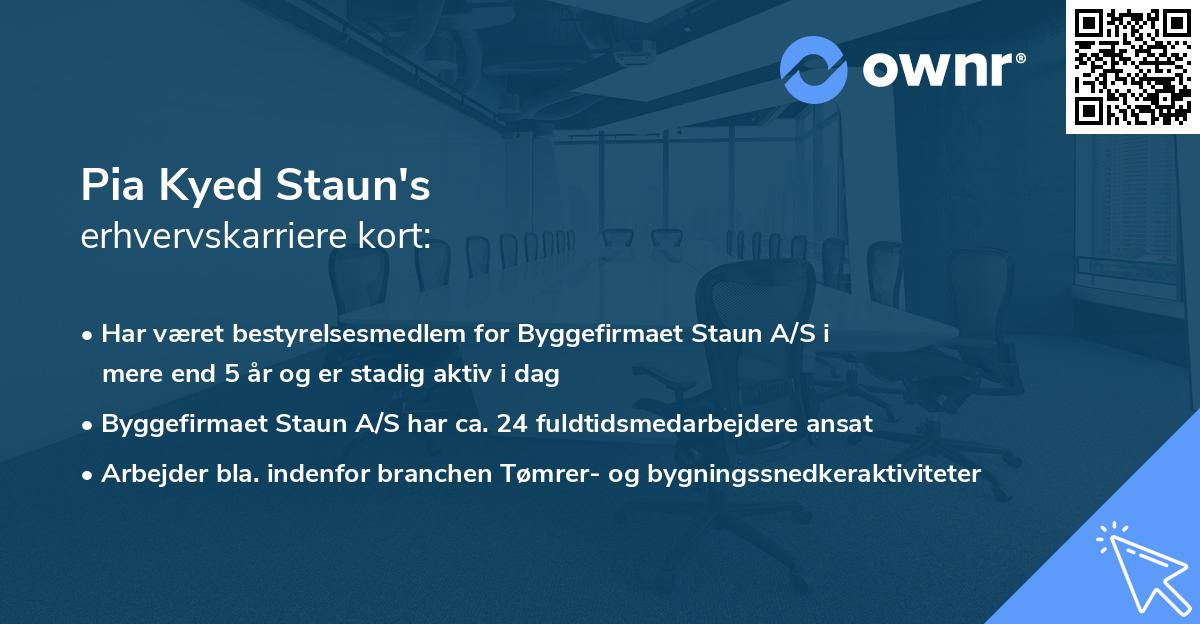 Pia Kyed Staun's erhvervskarriere kort