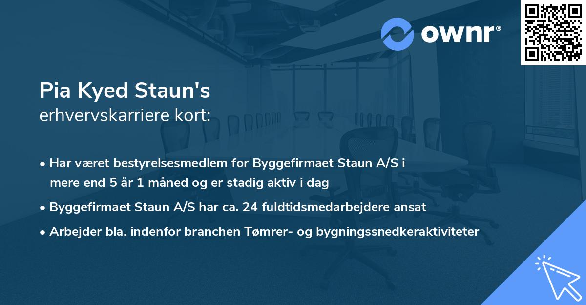 Pia Kyed Staun's erhvervskarriere kort