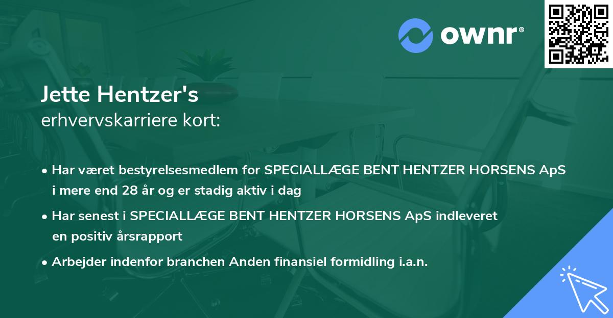 Jette Hentzer's erhvervskarriere kort
