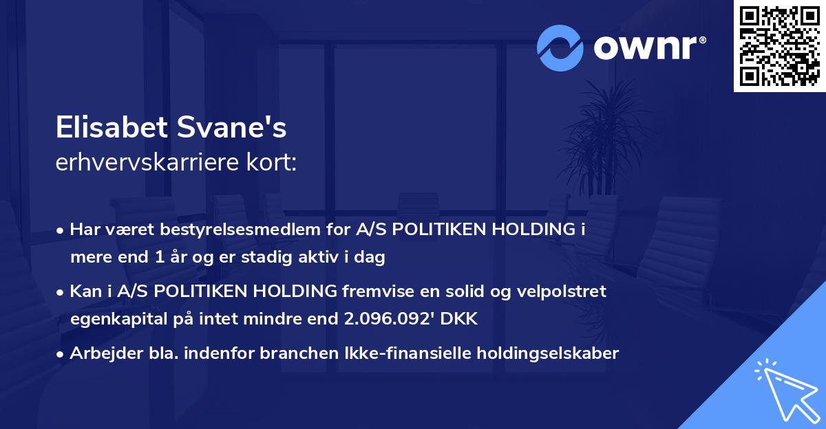 Elisabet Svane's erhvervskarriere kort