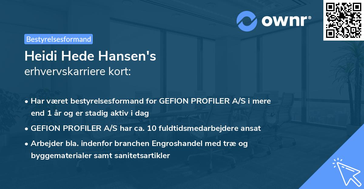 Heidi Hede Hansen's erhvervskarriere kort