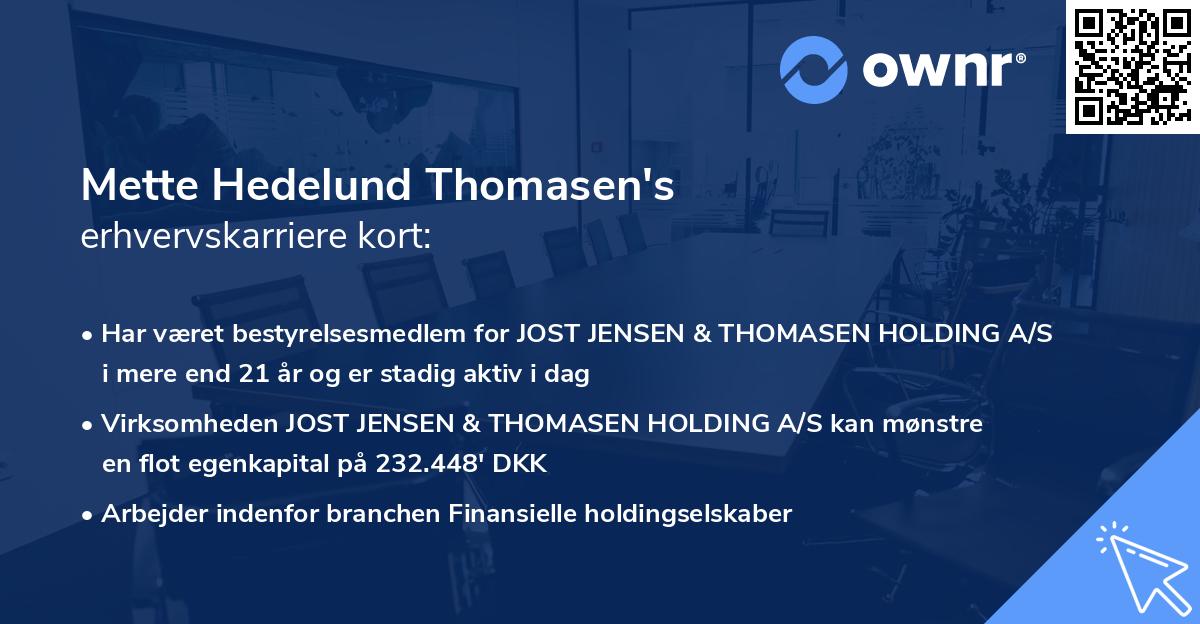 Mette Hedelund Thomasen's erhvervskarriere kort