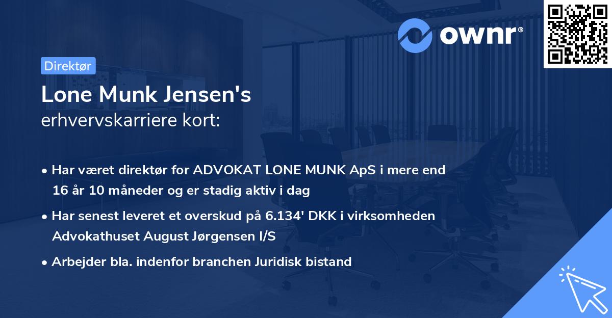 Lone Munk Jensen's erhvervskarriere kort