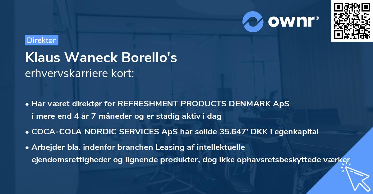 Klaus Waneck Borello's erhvervskarriere kort