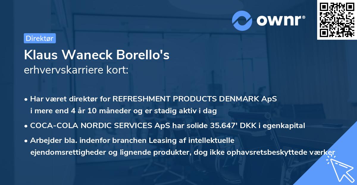 Klaus Waneck Borello's erhvervskarriere kort