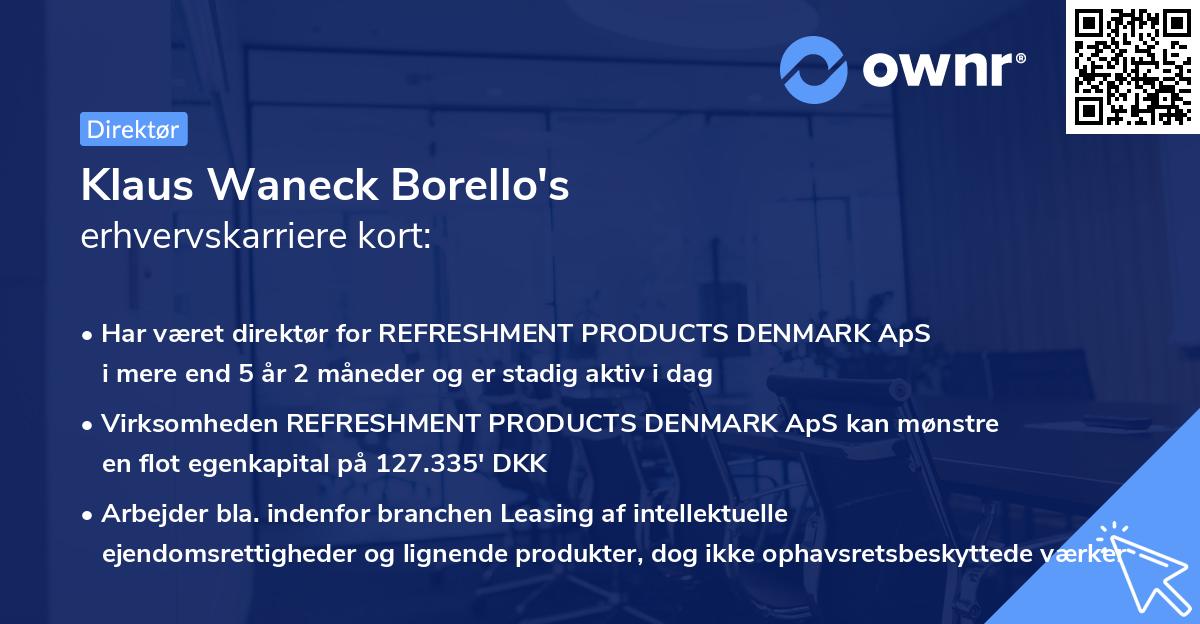 Klaus Waneck Borello's erhvervskarriere kort