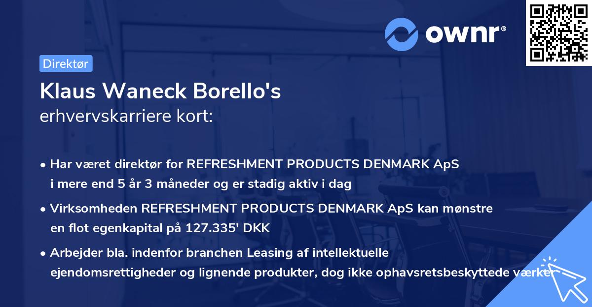 Klaus Waneck Borello's erhvervskarriere kort