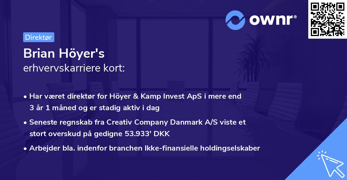 Brian Höyer's erhvervskarriere kort