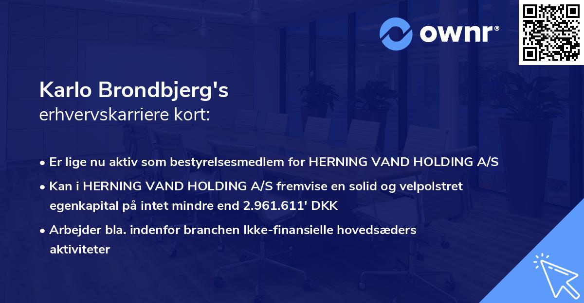 Karlo Brondbjerg's erhvervskarriere kort