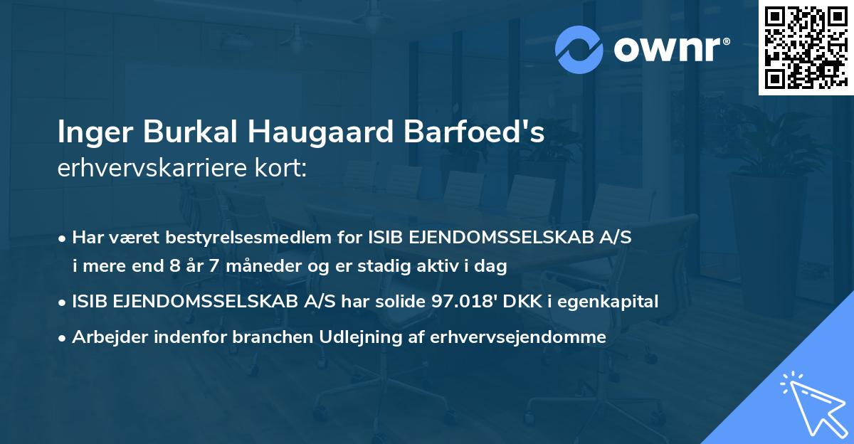 Inger Burkal Haugaard Barfoed's erhvervskarriere kort