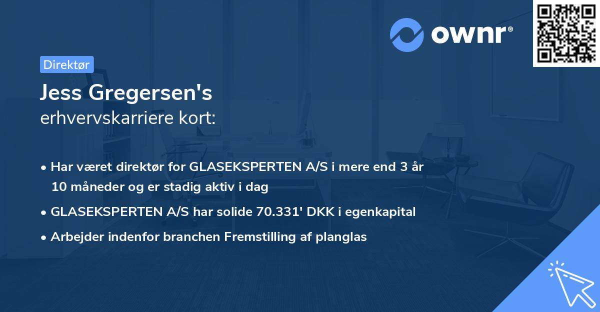 Jess Gregersen's erhvervskarriere kort