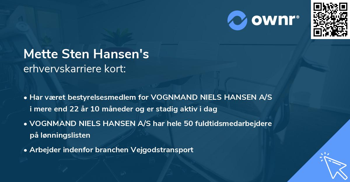 Mette Sten Hansen's erhvervskarriere kort