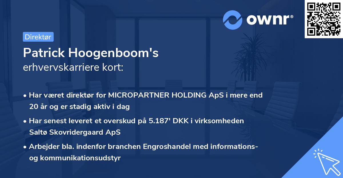 Patrick Hoogenboom's erhvervskarriere kort