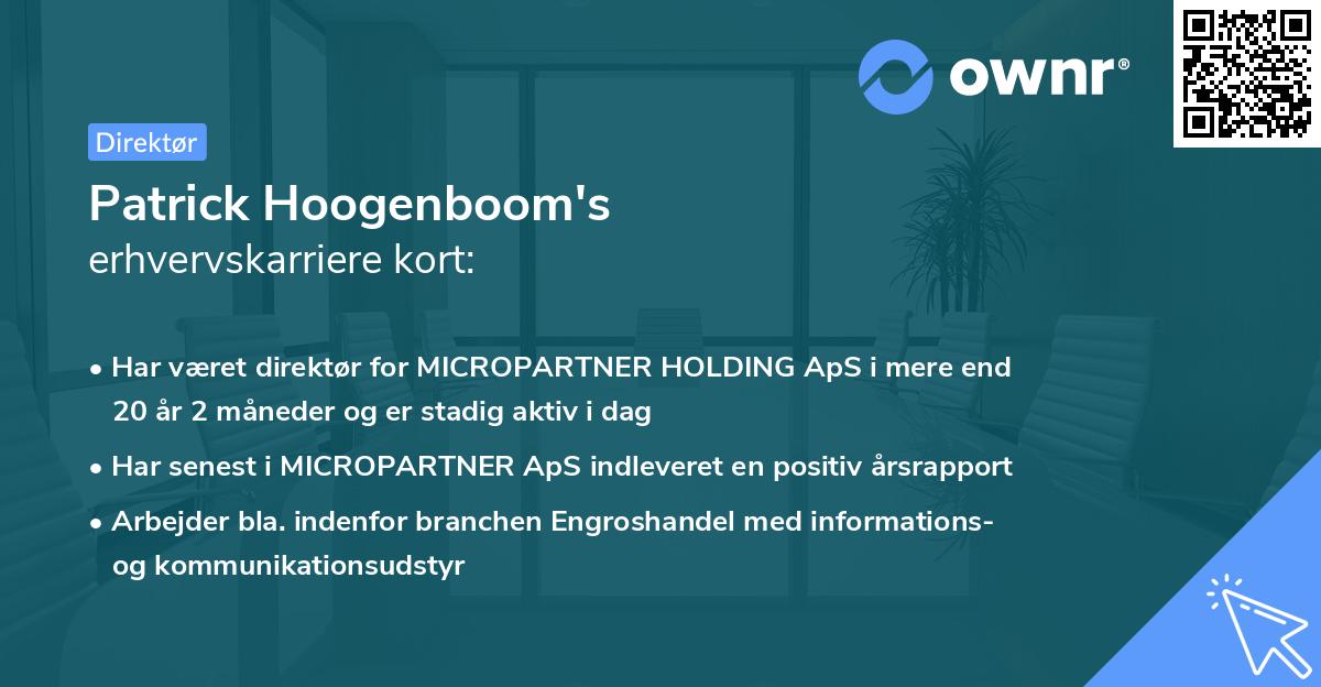 Patrick Hoogenboom's erhvervskarriere kort